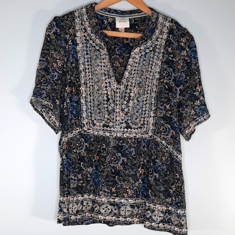 KNOX ROSE MULTICOLOR FLORAL/ EMBROIDERED BLOUSE SZ M